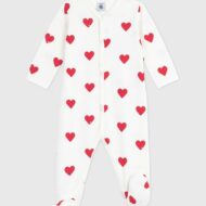 Pyjama bébé en molleton gratté à col imprimé coeurs - 3m 60cm