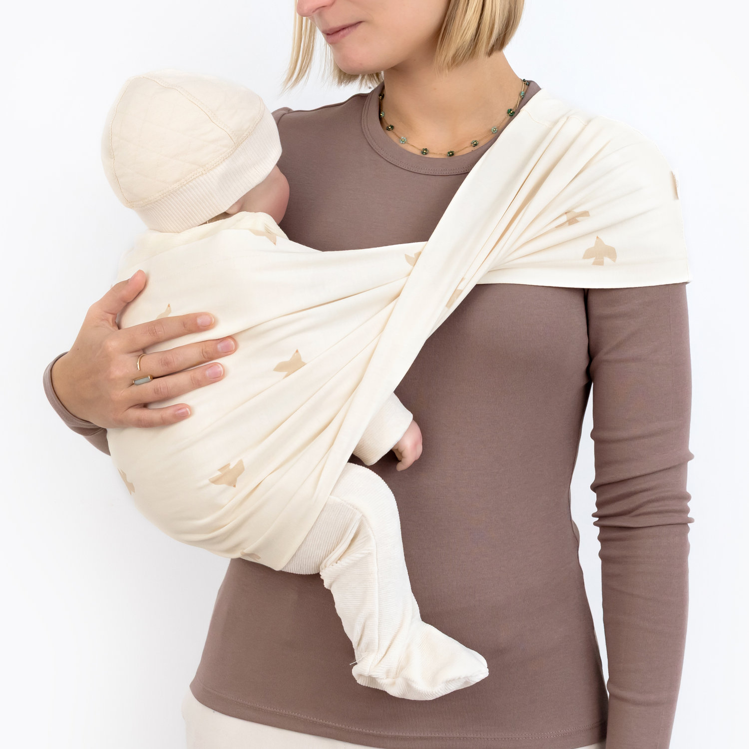 Porte-bébé DUO beige oiseaux – Image 4